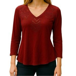 Free People waffle weave Long sleeved top Maroon Size M Casual Comfy